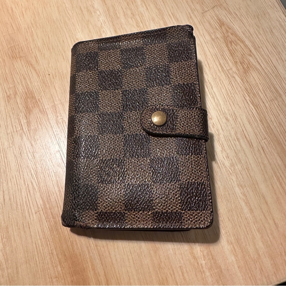 Louis Vuitton Damier Ebene Bifold Wallet Coin Snap Checker Brown Card Authentic